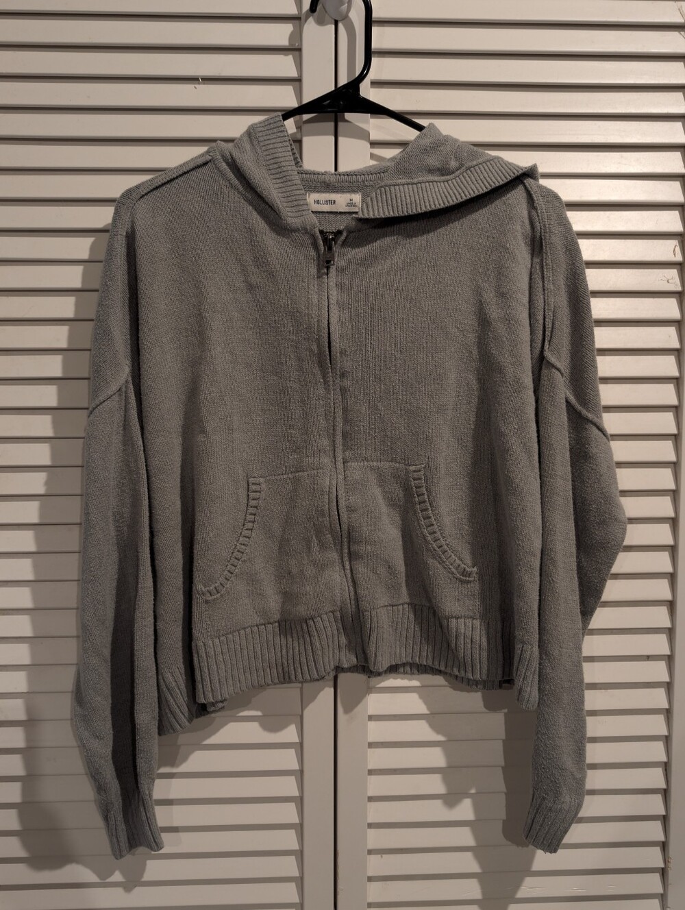 Hollister Gray Knit Zip Up Hoodie Sweater Size M